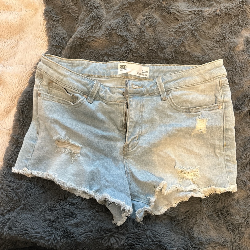 RSQ Light Blue Frayed Jean Shorts